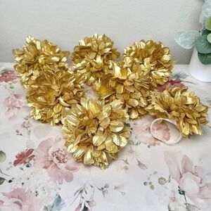 Set of 7 Metallic Gold Floral Napkin Rings Flower Table Decor Wedding Holiday